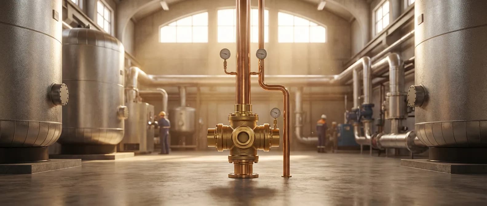 Intérieur d'une chaudière moderne montrant le mécanisme d'une vanne 3 voies en gros plan