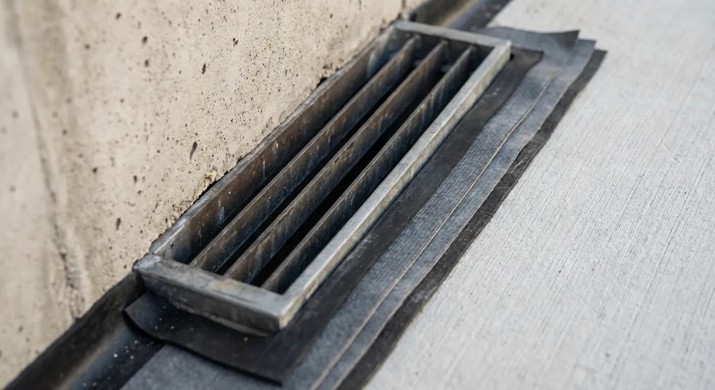 Détail technique des systèmes de ventilation et d'étanchéité d'un vide sanitaire sous terrasse