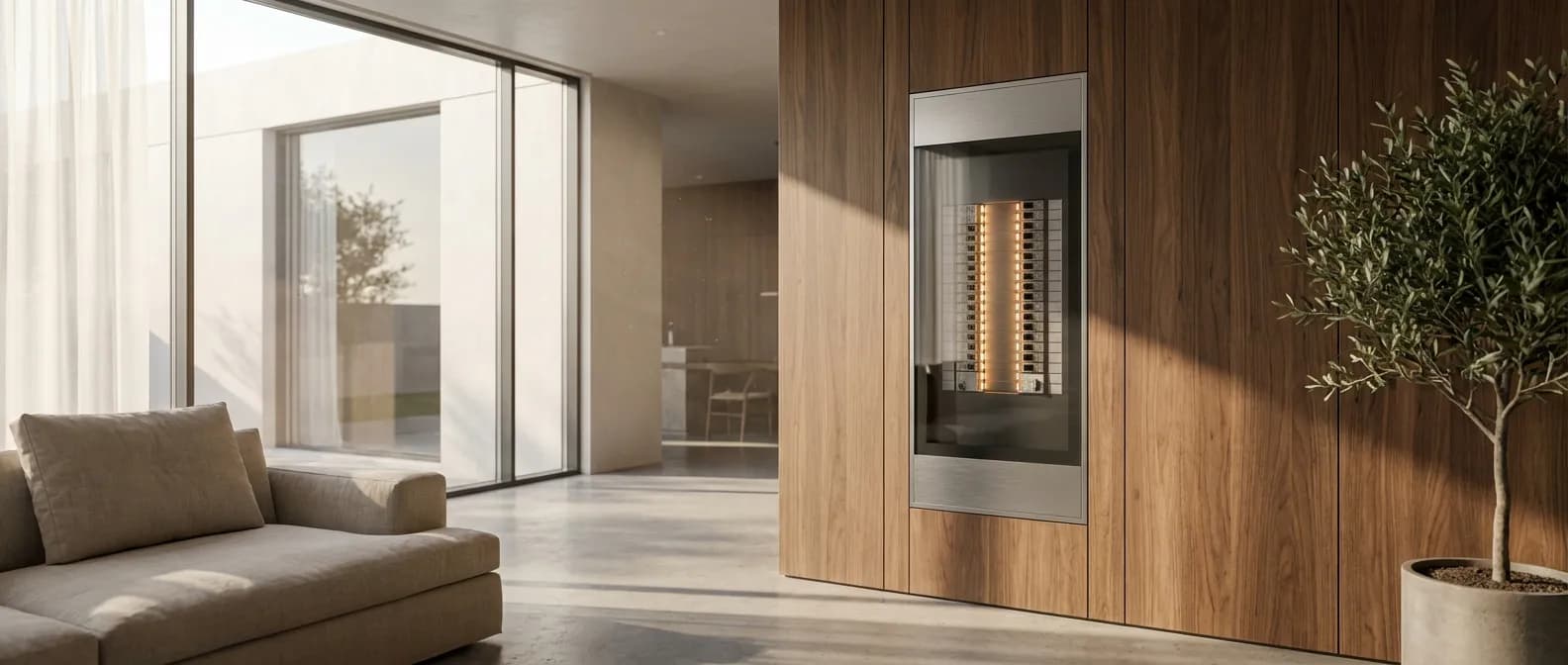 Tableau électrique moderne et sécurisé dans un intérieur contemporain, éclairage cinématographique.