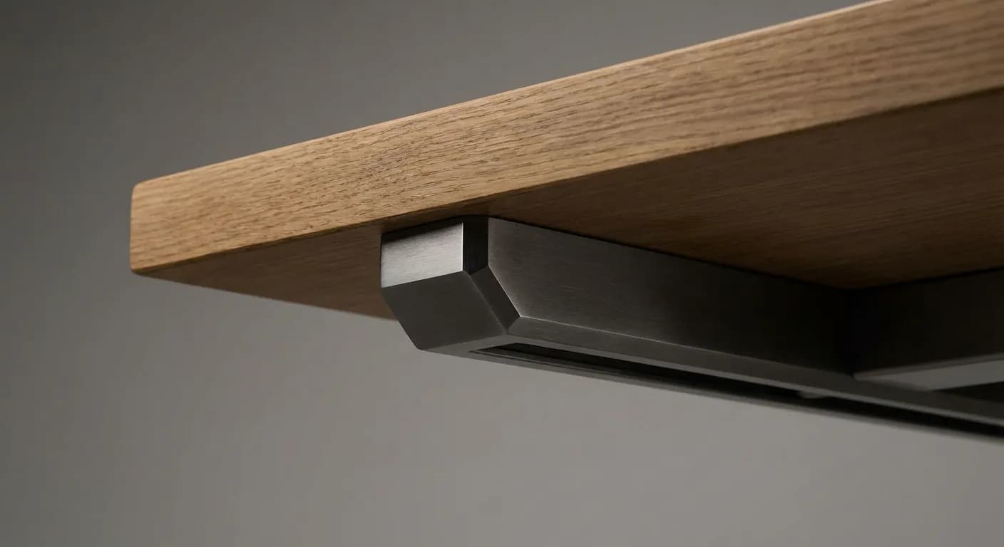 Détail minimaliste d'un support métallique pour surélever un plan de travail