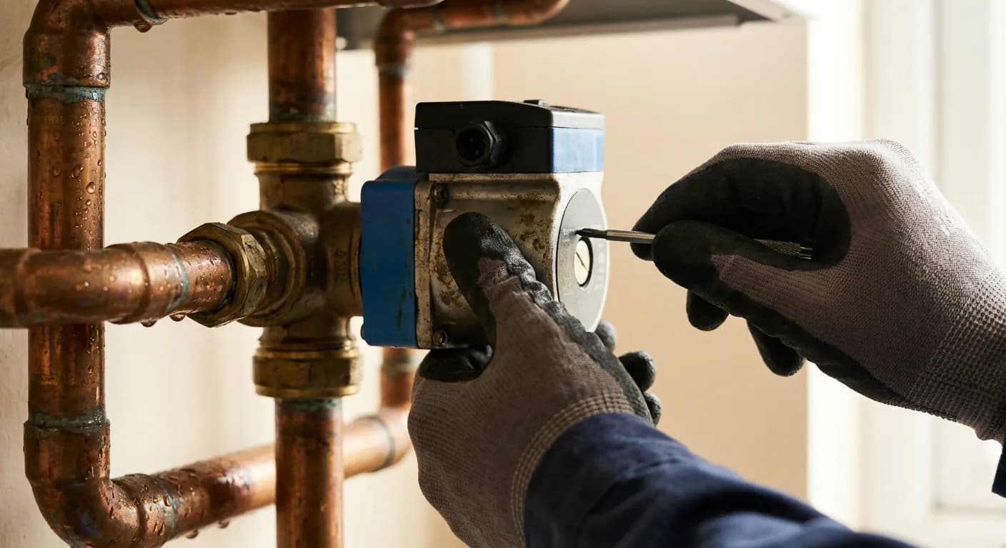 Main d'un technicien intervenant sur le moteur d'une vanne inverseuse