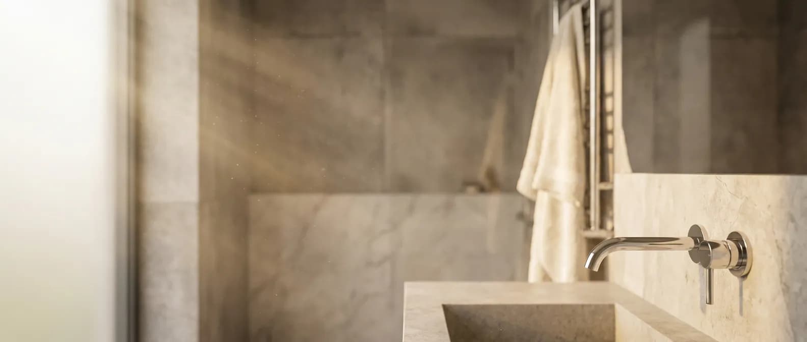 Robinetterie design et finitions de luxe Installation de robinetterie haut de gamme dans une salle de bain moderne avec éclairage naturel