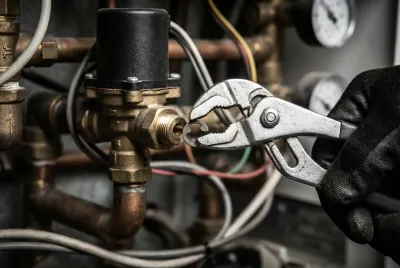 Main utilisant une pince pour retirer le clip du moteur de vanne.