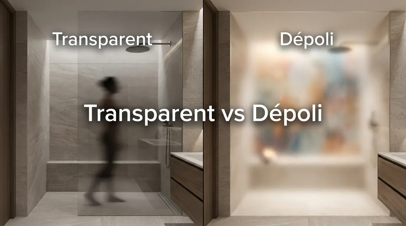 Comparaison entre verre transparent et verre dépoli pour douche