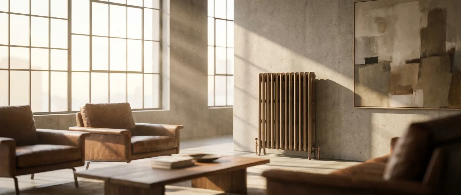 Radiateur design dans un intérieur luxueux baigné de lumière matinale