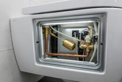 Vue rapprochée de la trappe d'accès d'un WC suspendu