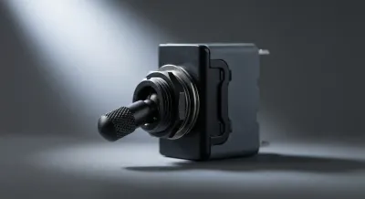 Gros plan iconique sur un disjoncteur électrique haute précision