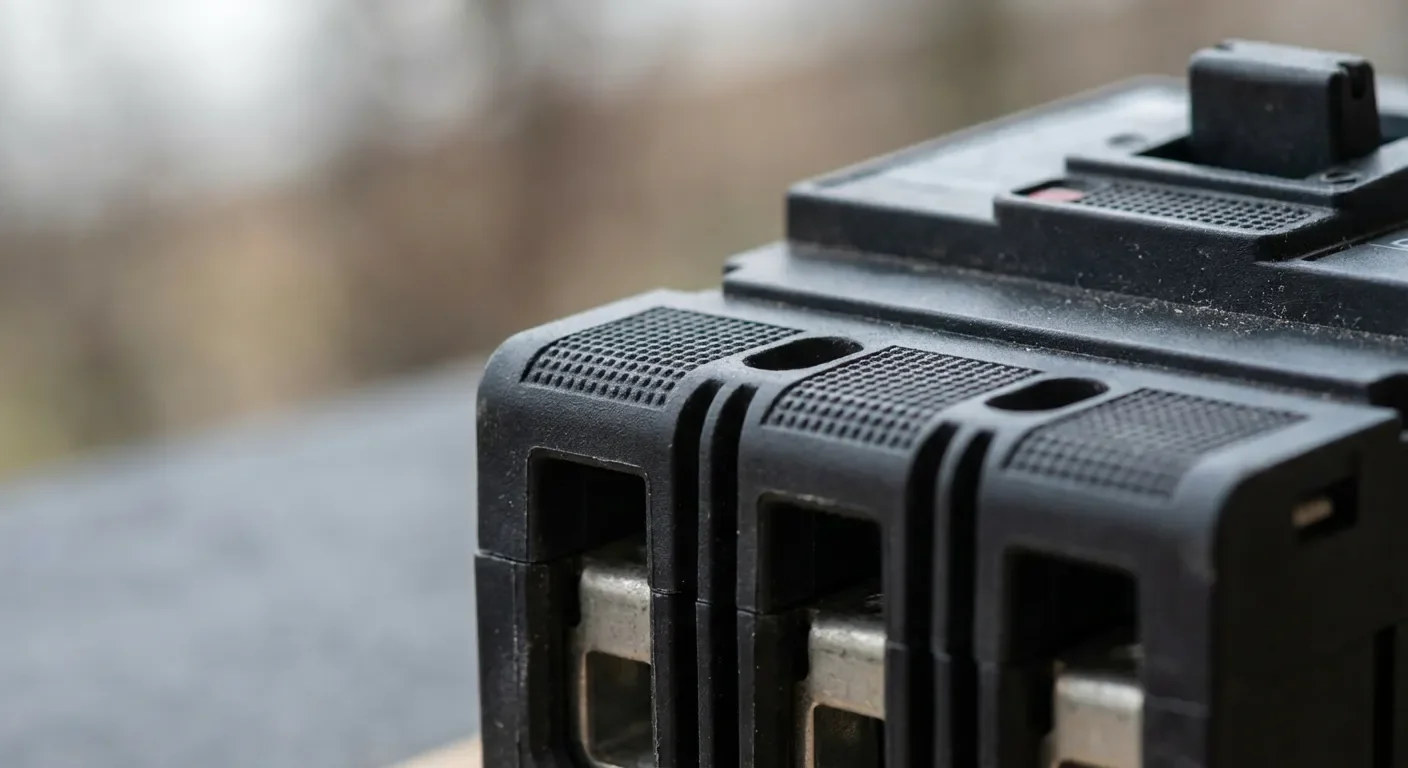 Vue macro des détails techniques et de la finition d'un disjoncteur