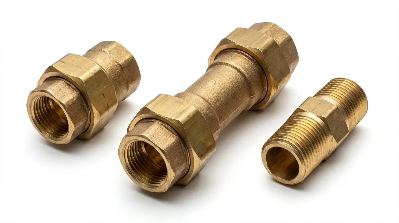 Trois solutions de plomberie : raccord excentrique standard, version longue et rallonge laiton.