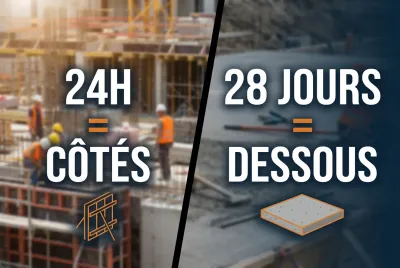 Miniature explicative sur les délais de décoffrage d'un linteau : 24h pour les joues et 28 jours pour le fond.