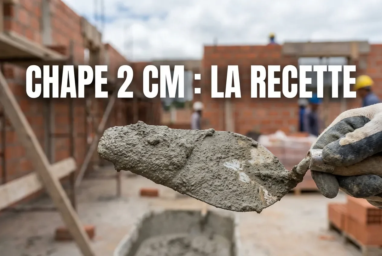 Dosage pour une chape de 2 cm : le guide technique - Chape de 2 cm : la recette secrète anti-fissures - Comment réussir une chape de 2 cm sans fissures ? Vignette informative sur le dosage d'une chape de 2 cm.