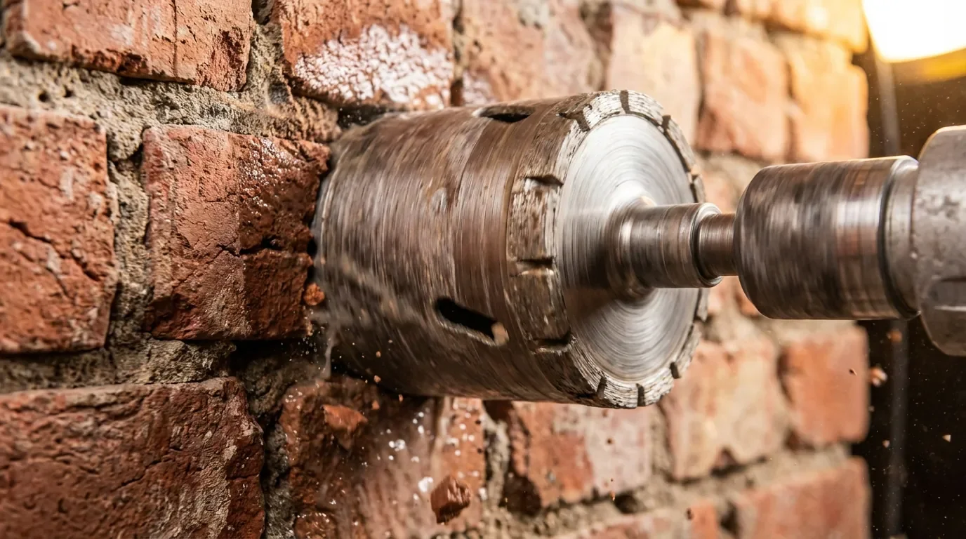 Carottage d'un mur extérieur avec une carotteuse professionnelle pour VMC