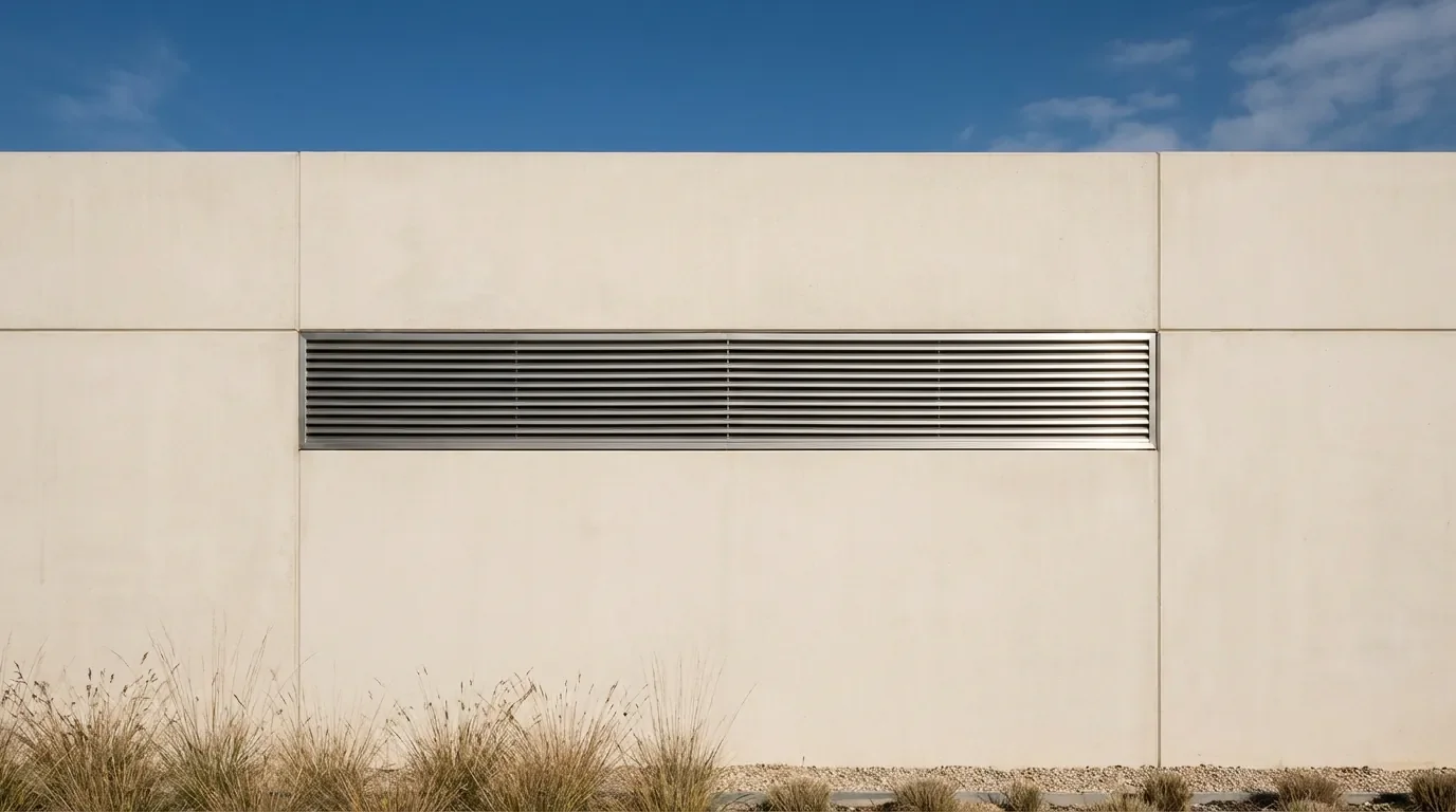 Façade de maison moderne avec une grille de ventilation en inox proprement installée