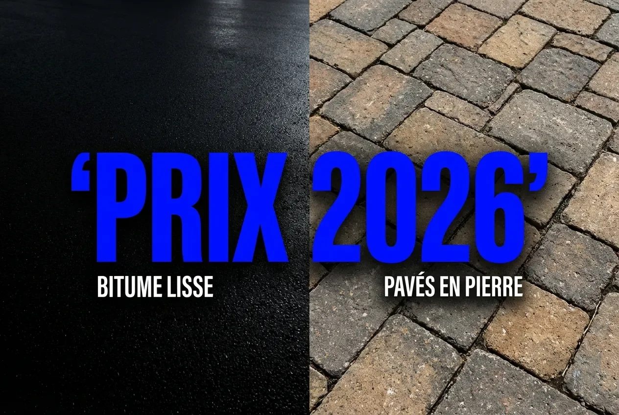 Enrobé ou pavé : comparatif prix, pose et durabilité 2026 - Enrobé ou pavé ? Prix m2 et Guide Ultime sans filtre 2026 - Enrobé ou pavé : quelle solution pour votre allée ? Comparaison de prix 2026 pour les travaux d'allée en bitume et pavés.